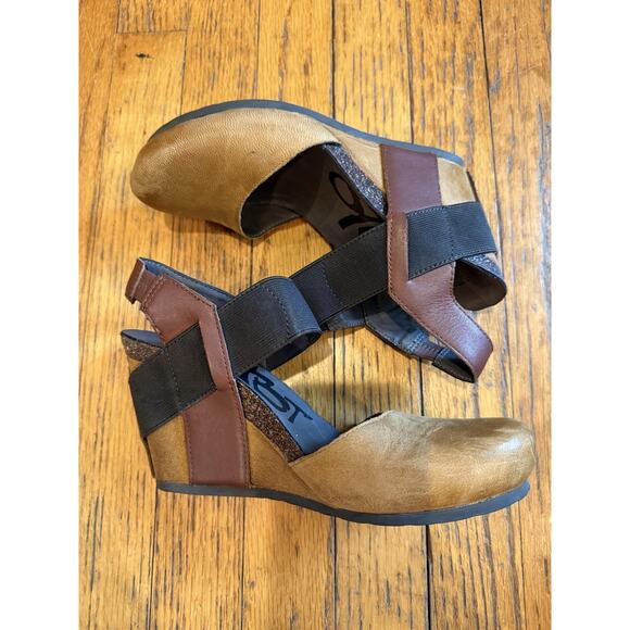 OTBT Rexburg Shoes Womens Size 7.5 Tan Brown Leather Wedge Sandals Comfort - Picture 5 of 9